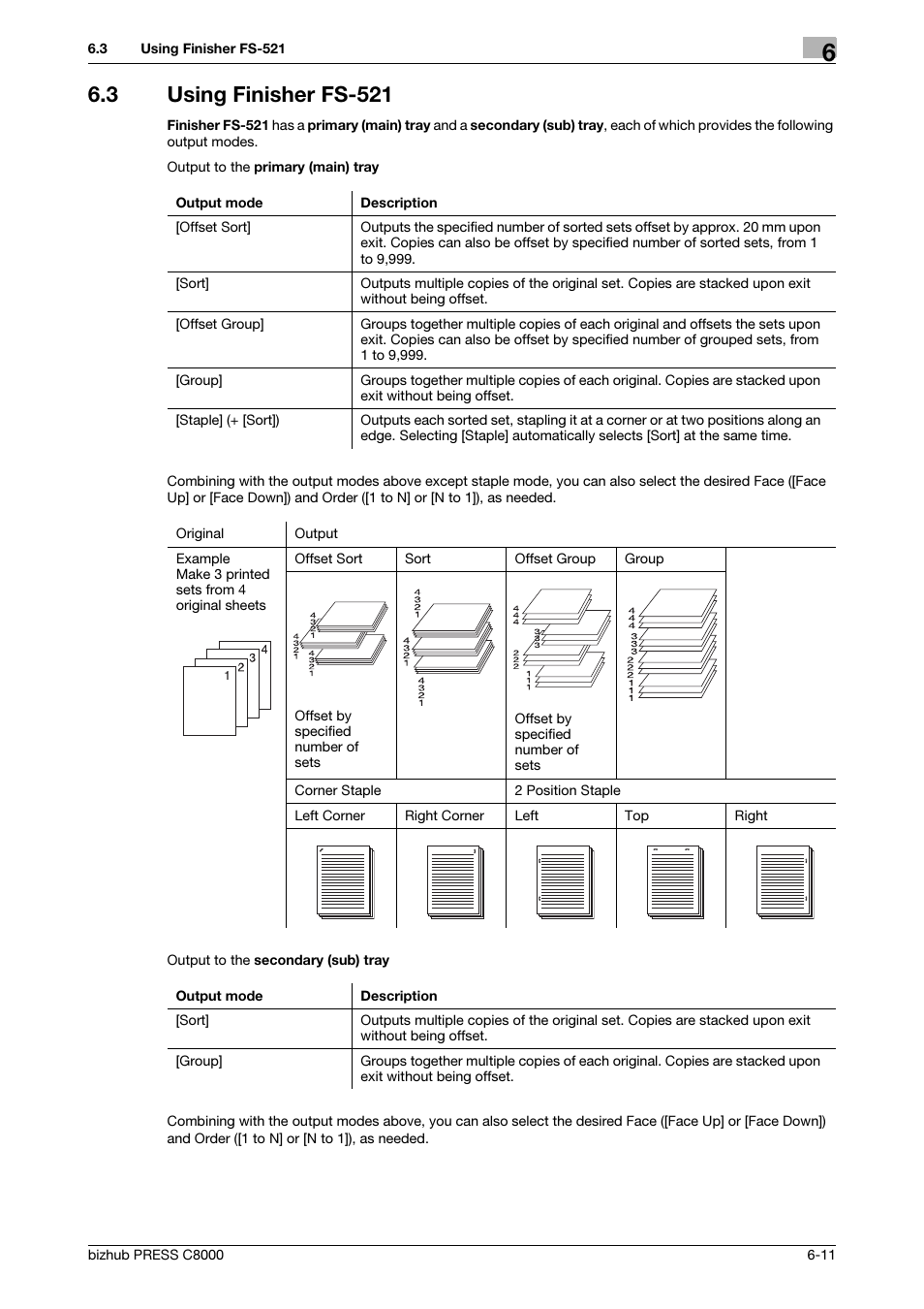 3 using finisher fs-521, Using finisher fs-521 -11 | Konica Minolta bizhub PRESS C8000e User Manual | Page 175 / 418