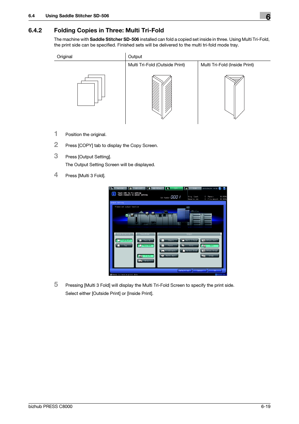 2 folding copies in three: multi tri-fold, Folding copies in three: multi tri-fold -19 | Konica Minolta bizhub PRESS C8000e User Manual | Page 183 / 418