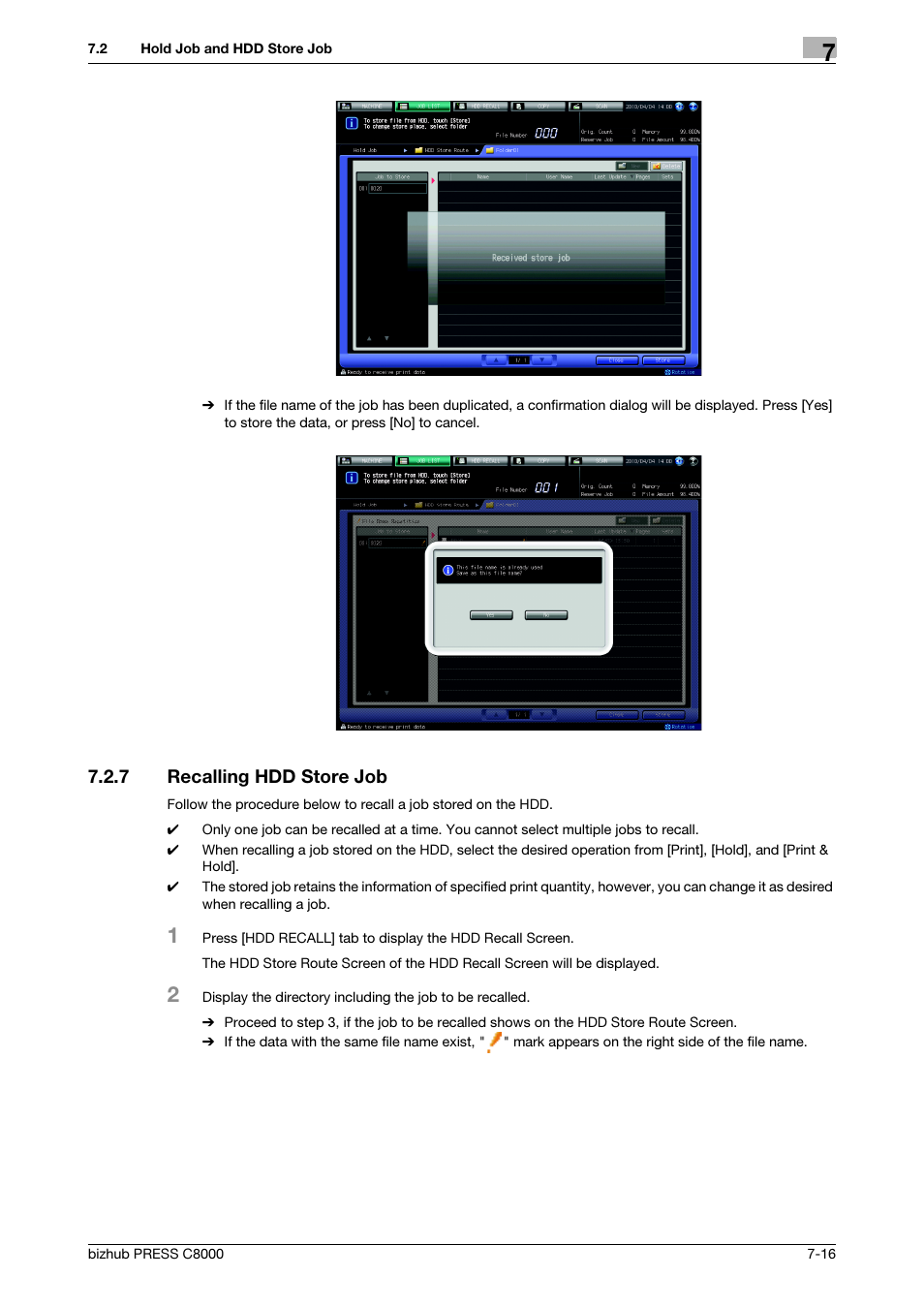 7 recalling hdd store job, Recalling hdd store job -16 | Konica Minolta bizhub PRESS C8000e User Manual | Page 248 / 418