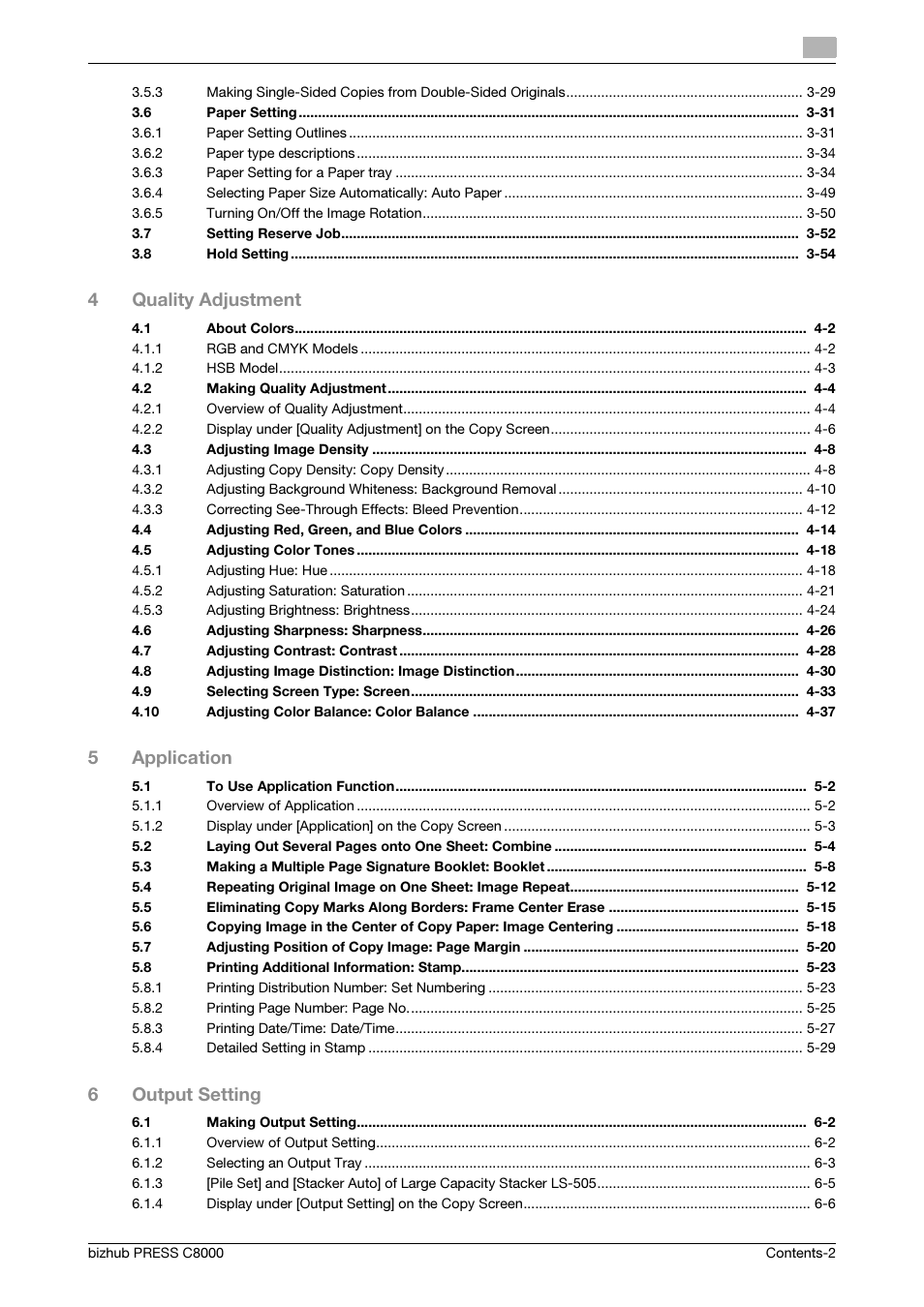 4quality adjustment, 5application, 6output setting | Konica Minolta bizhub PRESS C8000e User Manual | Page 3 / 418