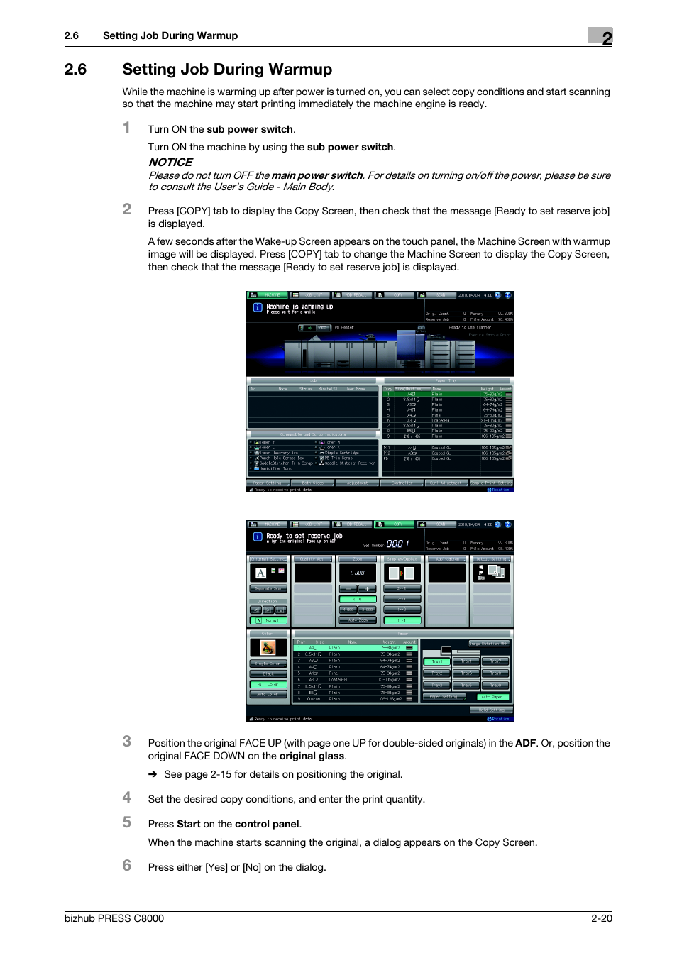 6 setting job during warmup, Setting job during warmup -20 | Konica Minolta bizhub PRESS C8000e User Manual | Page 32 / 418