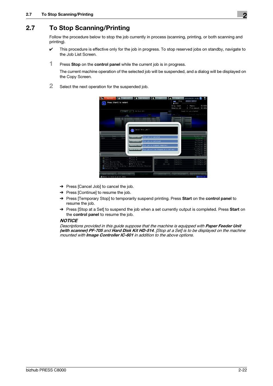 7 to stop scanning/printing, To stop scanning/printing -22 | Konica Minolta bizhub PRESS C8000e User Manual | Page 34 / 418