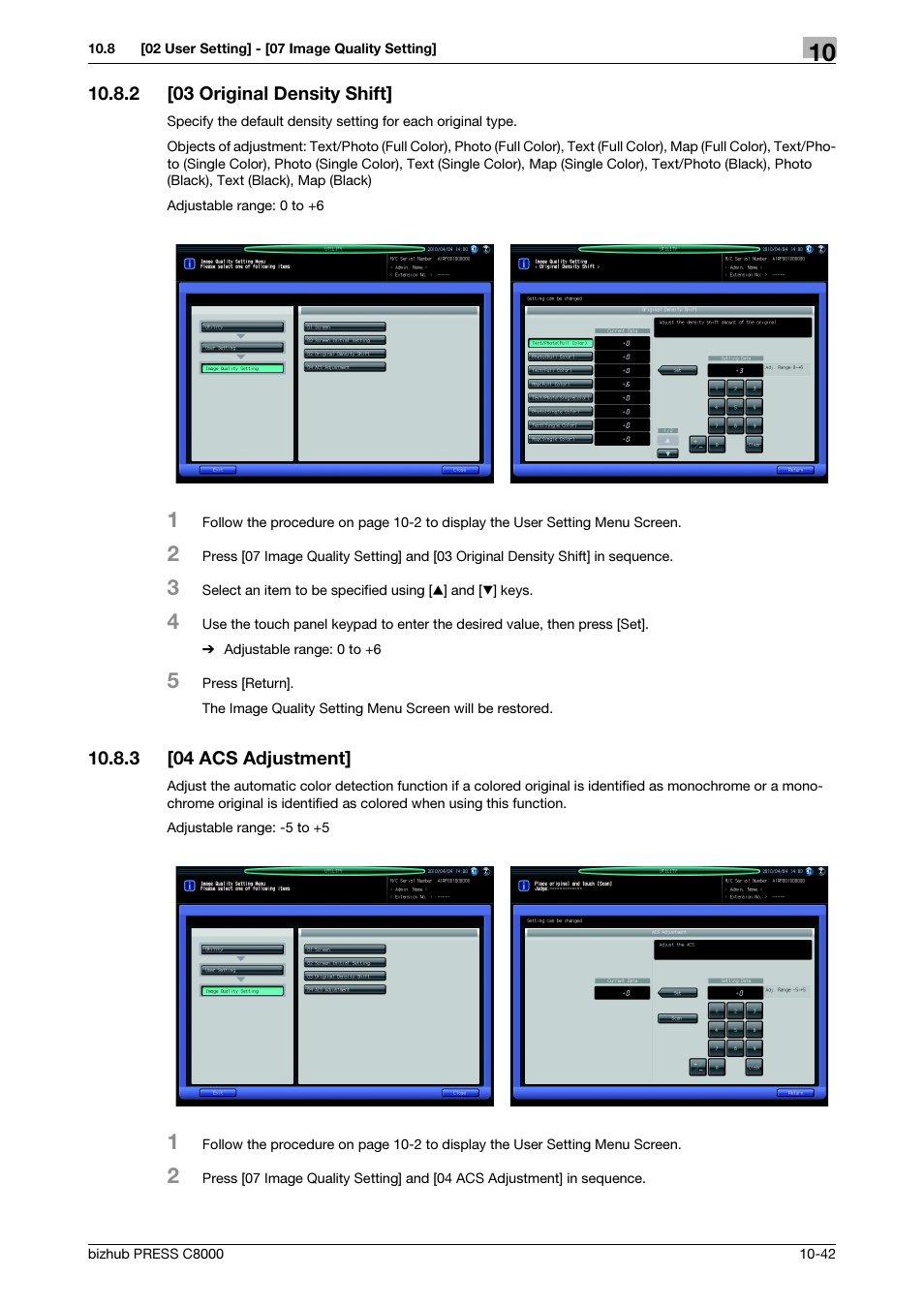 2 [03 original density shift, 3 [04 acs adjustment, 03 original density shift] -42 | 04 acs adjustment] -42 | Konica Minolta bizhub PRESS C8000e User Manual | Page 350 / 418