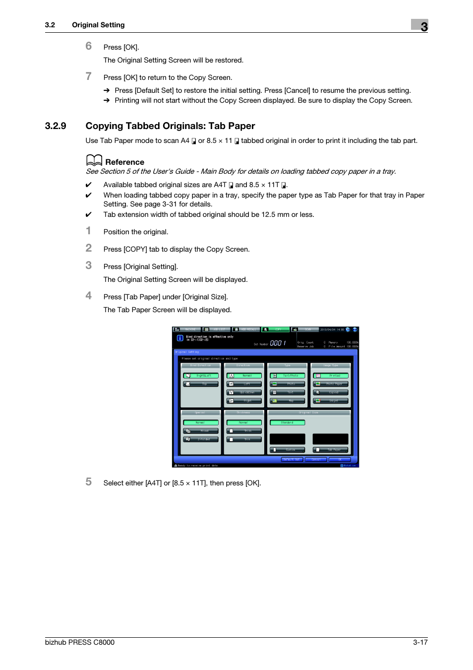 9 copying tabbed originals: tab paper, Copying tabbed originals: tab paper -17 | Konica Minolta bizhub PRESS C8000e User Manual | Page 55 / 418