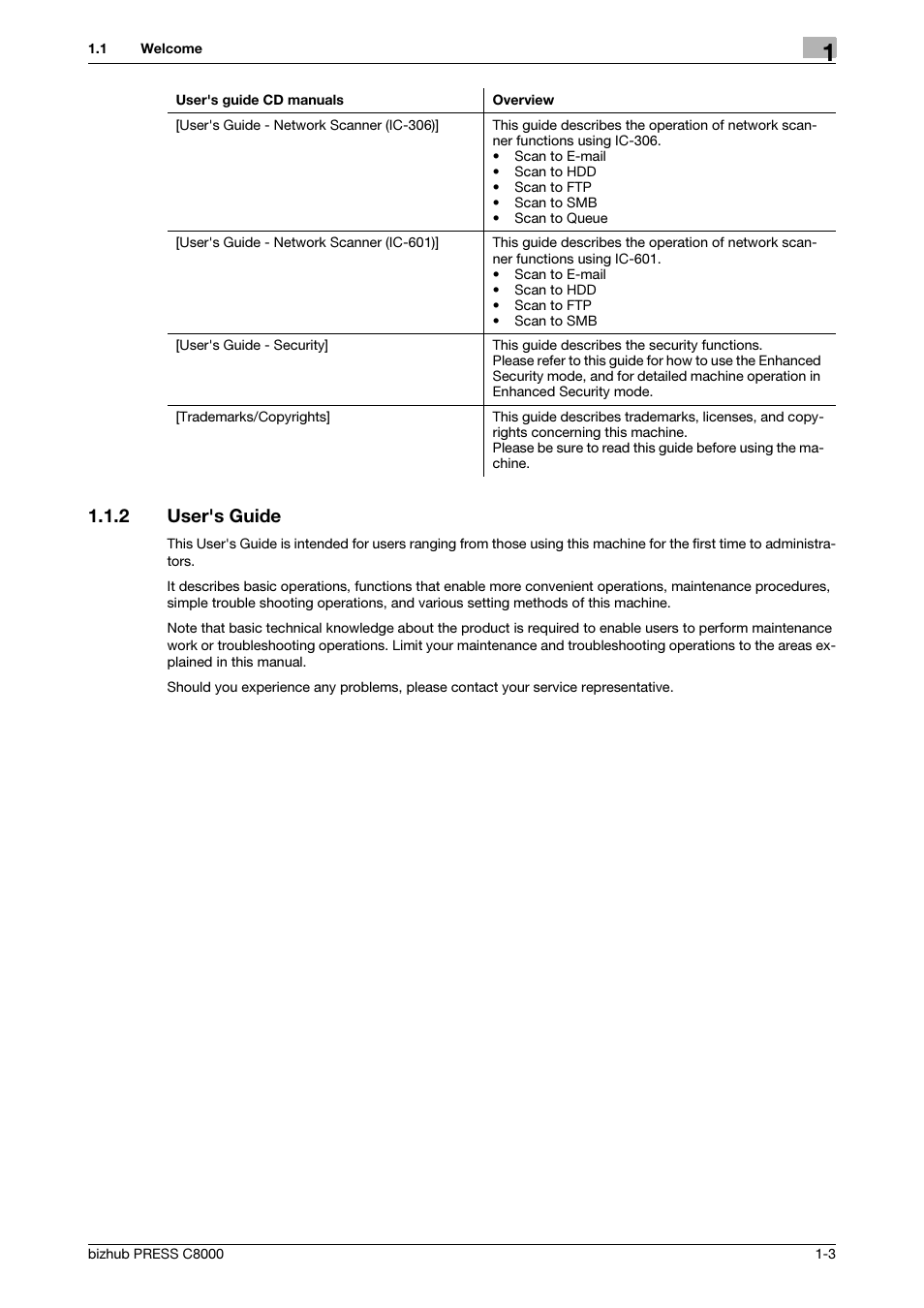 2 user's guide, User's guide -3 | Konica Minolta bizhub PRESS C8000e User Manual | Page 9 / 418