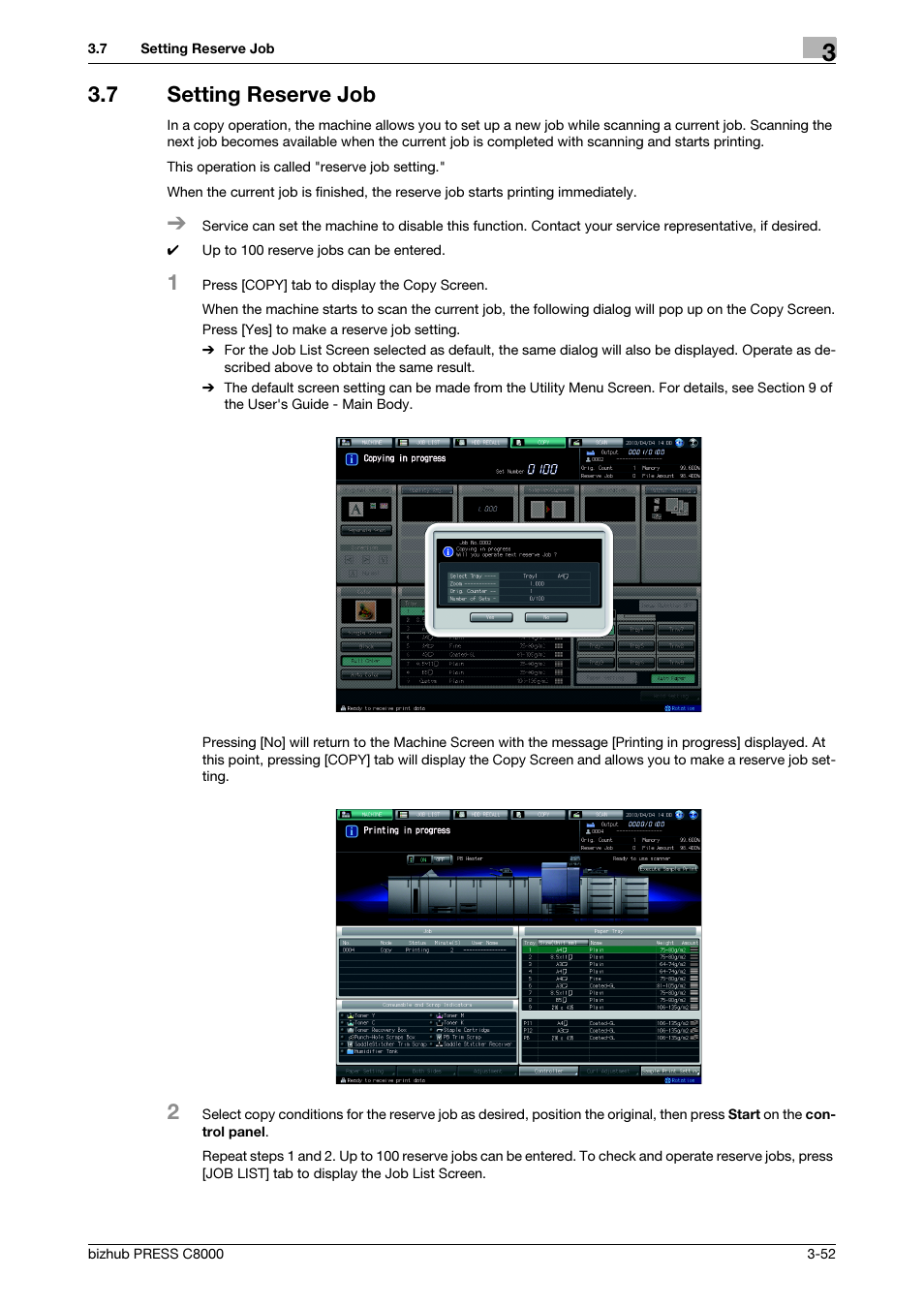 7 setting reserve job, Setting reserve job -52 | Konica Minolta bizhub PRESS C8000e User Manual | Page 90 / 418