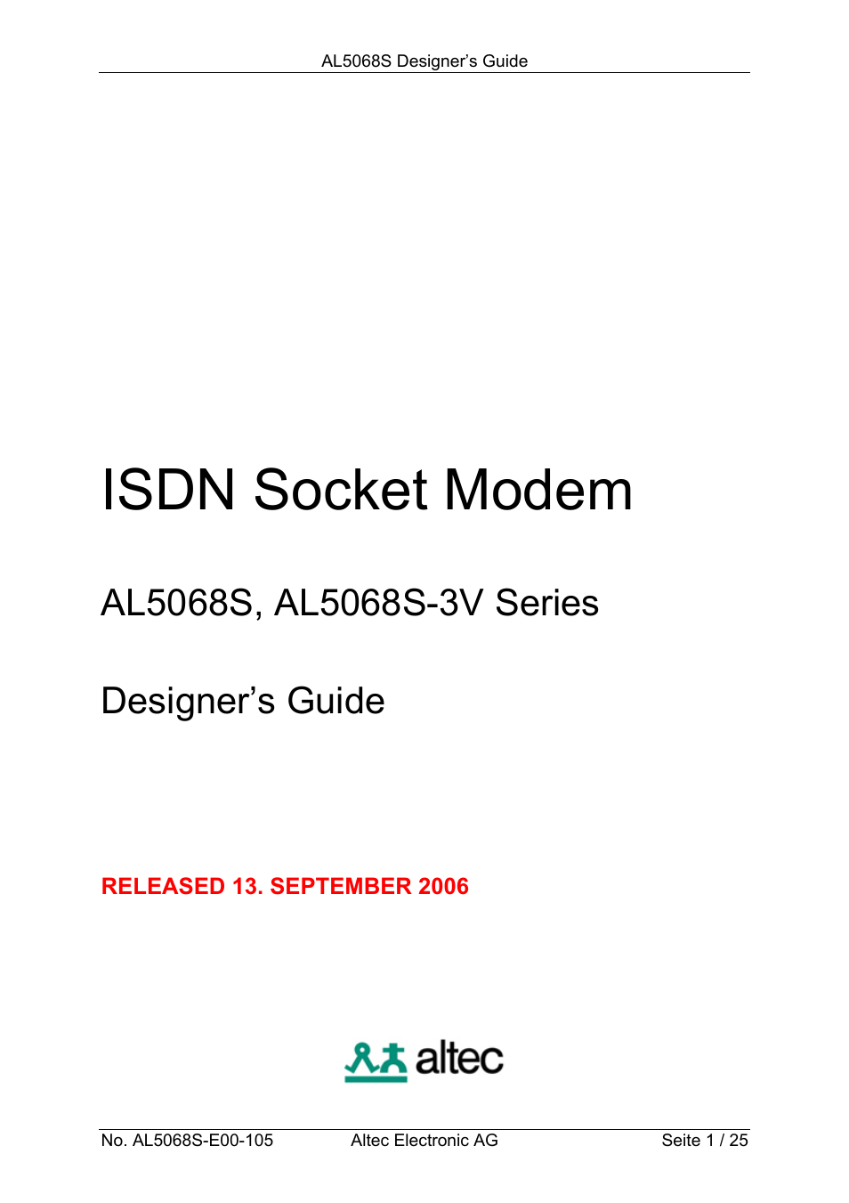 Altec ISDN Socket Modem AL5068S-3V User Manual | 25 pages