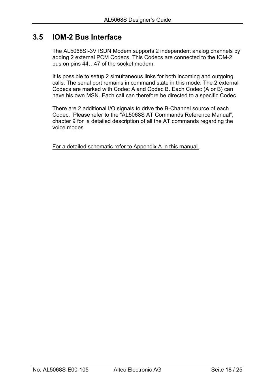 5 iom-2 bus interface | Altec ISDN Socket Modem AL5068S-3V User Manual | Page 18 / 25
