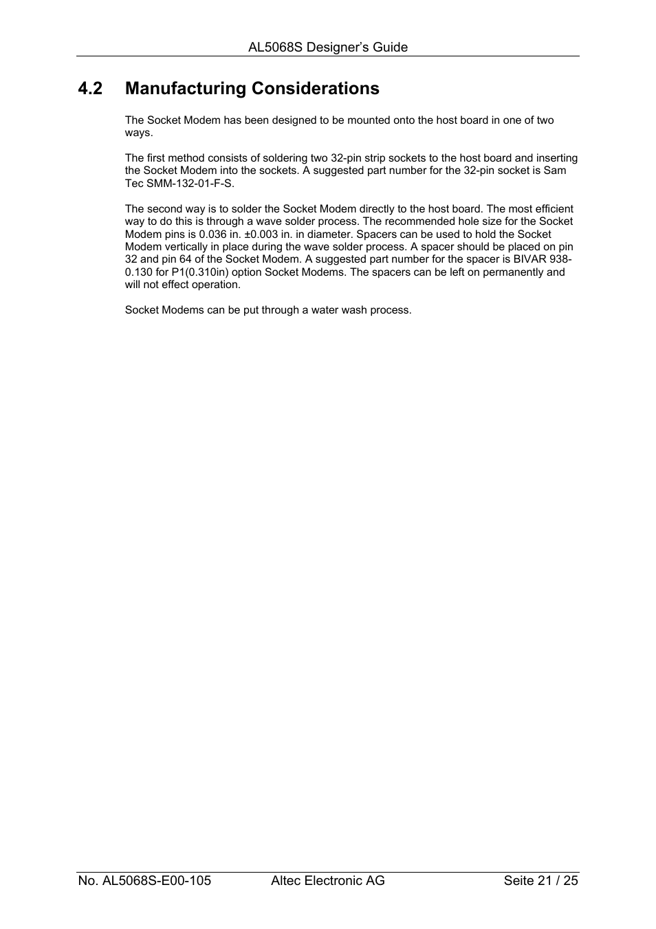 2 manufacturing considerations | Altec ISDN Socket Modem AL5068S-3V User Manual | Page 21 / 25