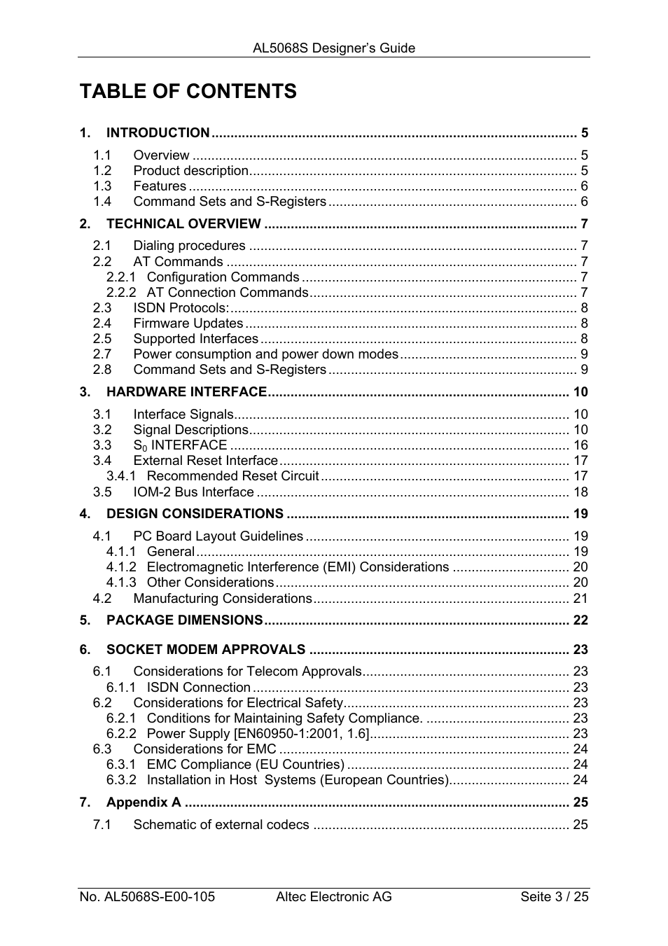 Altec ISDN Socket Modem AL5068S-3V User Manual | Page 3 / 25