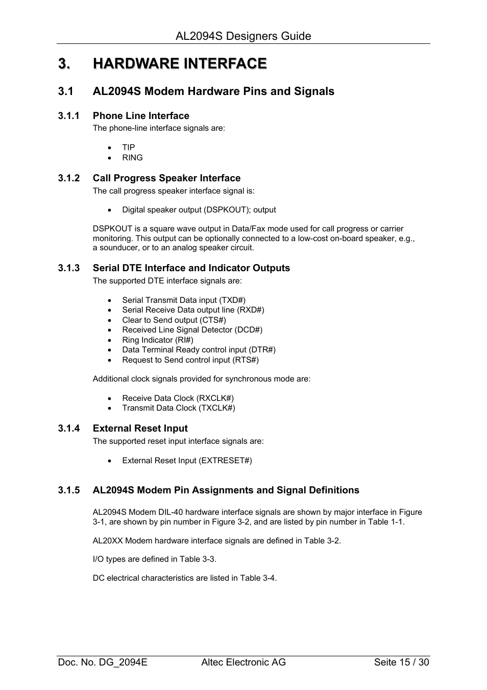 Altec Analog Socket Modem AL2094S User Manual | Page 15 / 30