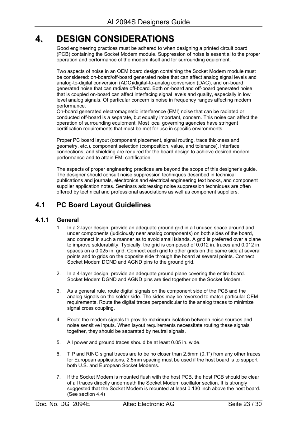 Altec Analog Socket Modem AL2094S User Manual | Page 23 / 30