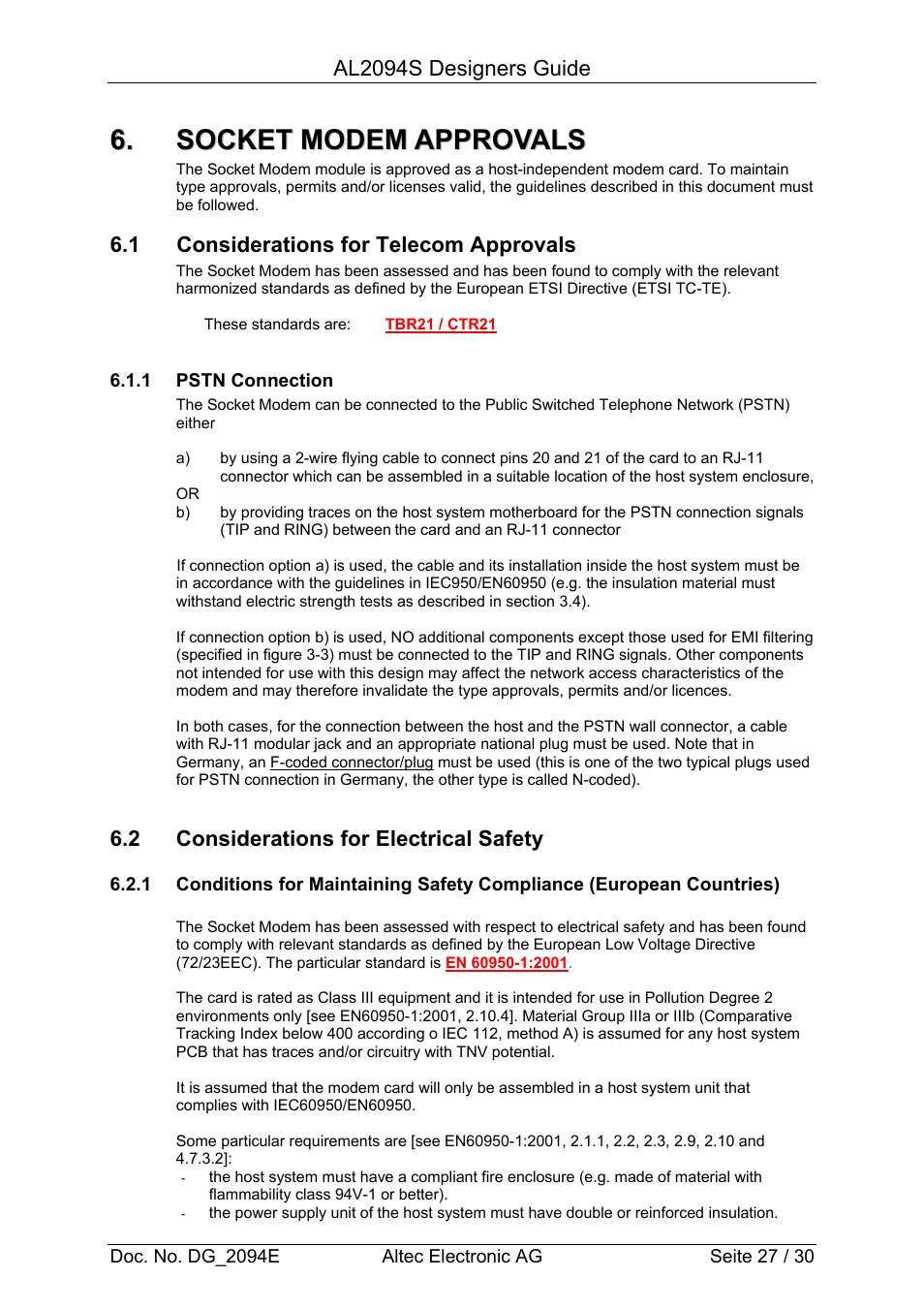 Altec Analog Socket Modem AL2094S User Manual | Page 27 / 30