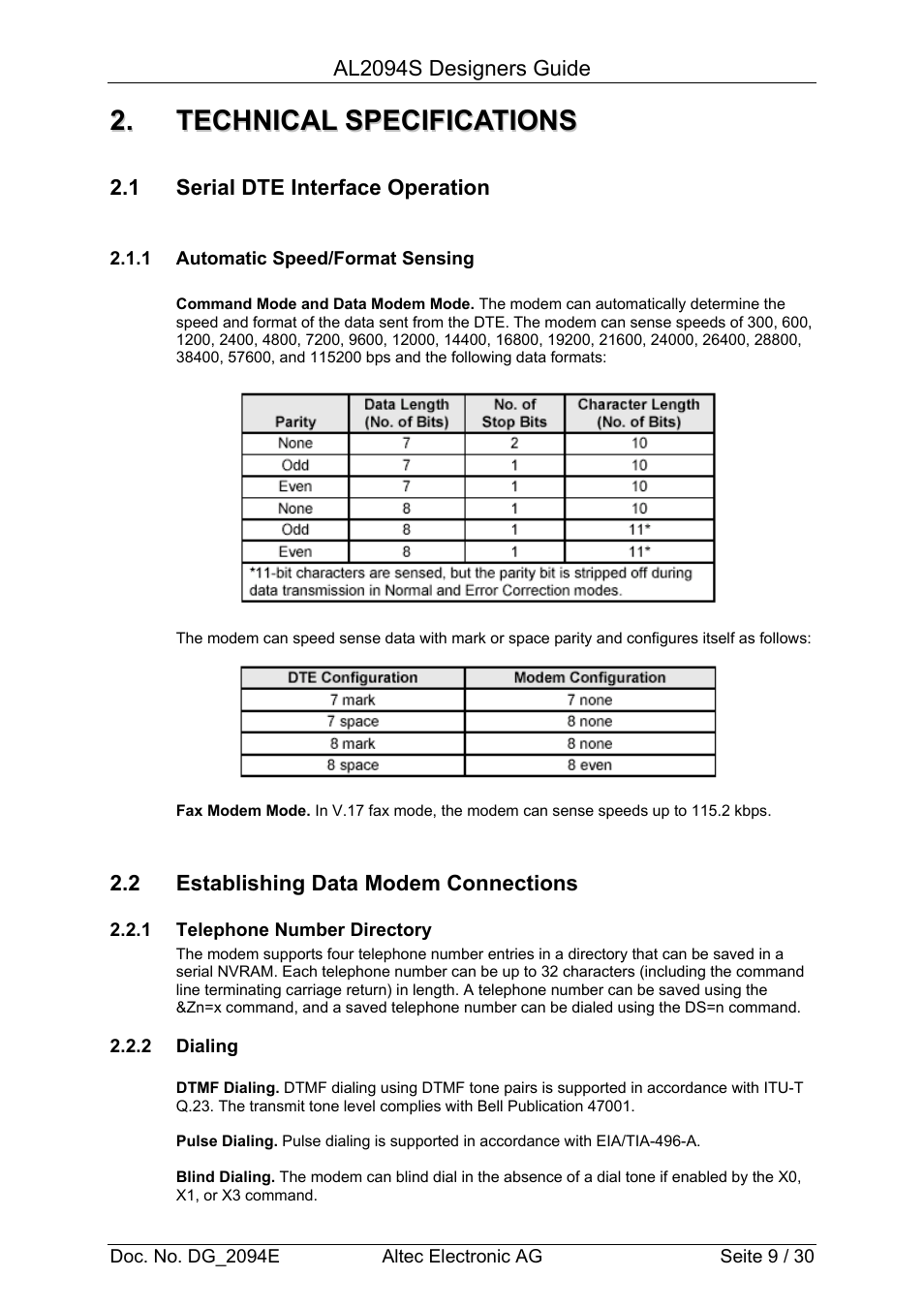 Altec Analog Socket Modem AL2094S User Manual | Page 9 / 30