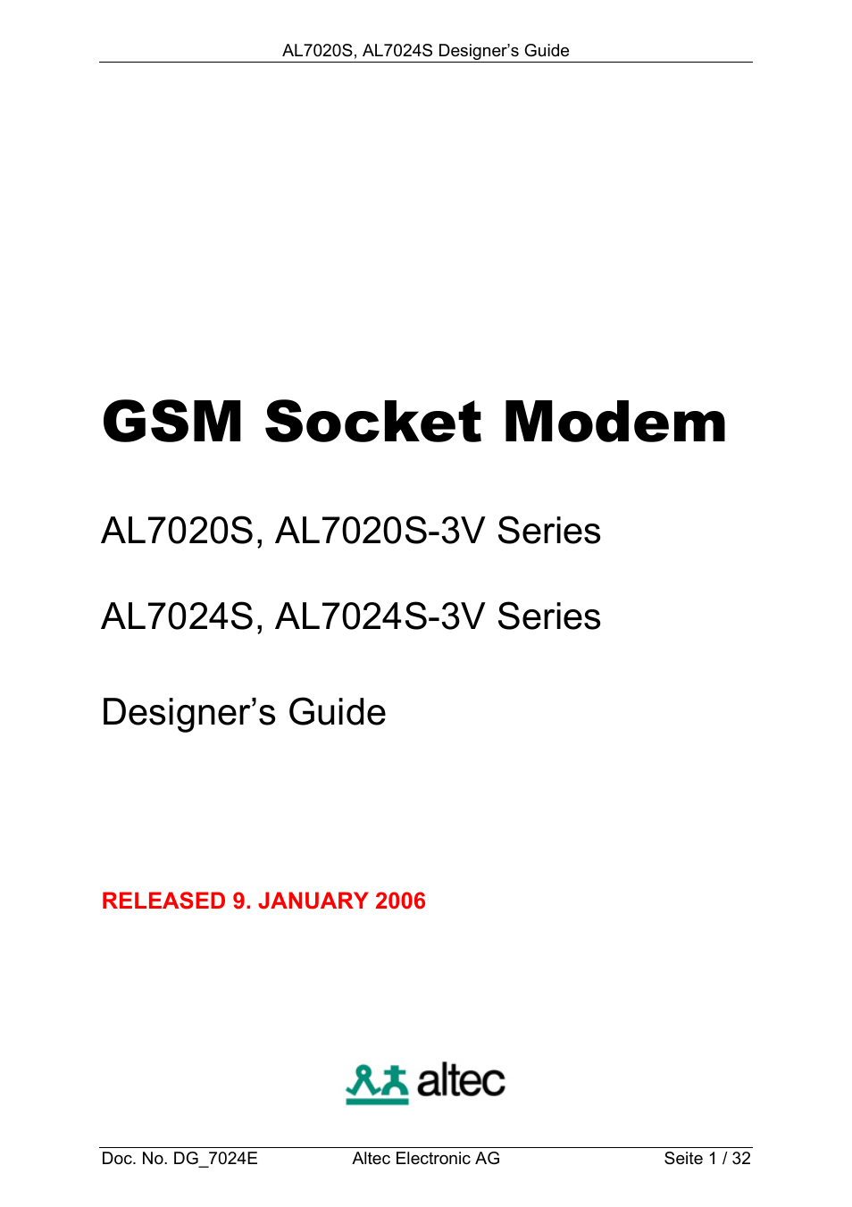 Altec GSM SOCKET AL7020S User Manual | 32 pages