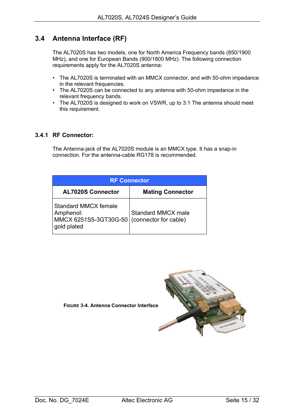 4 antenna interface (rf) | Altec GSM SOCKET AL7020S User Manual | Page 15 / 32