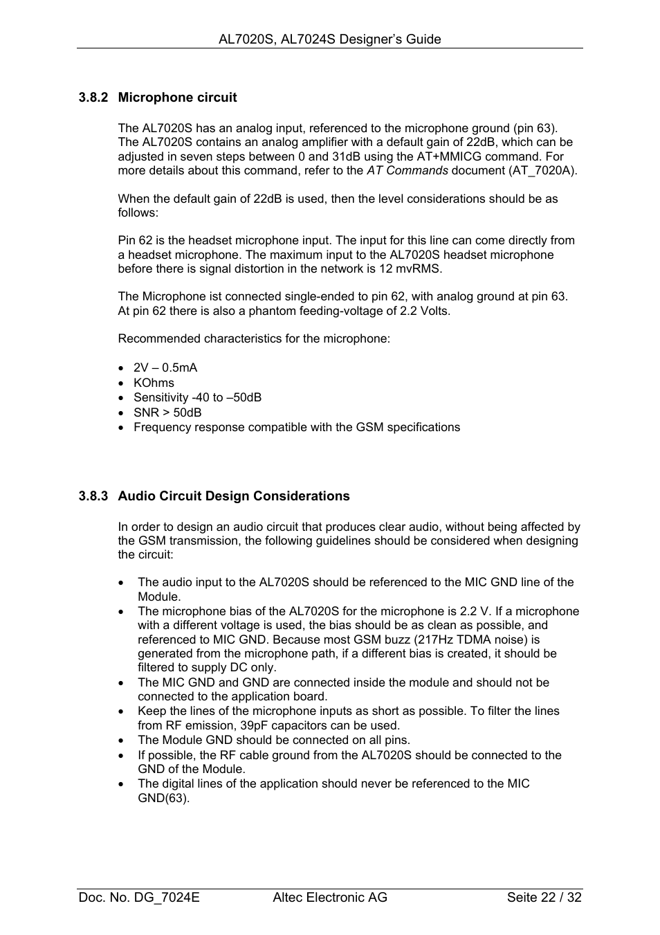 Altec GSM SOCKET AL7020S User Manual | Page 22 / 32