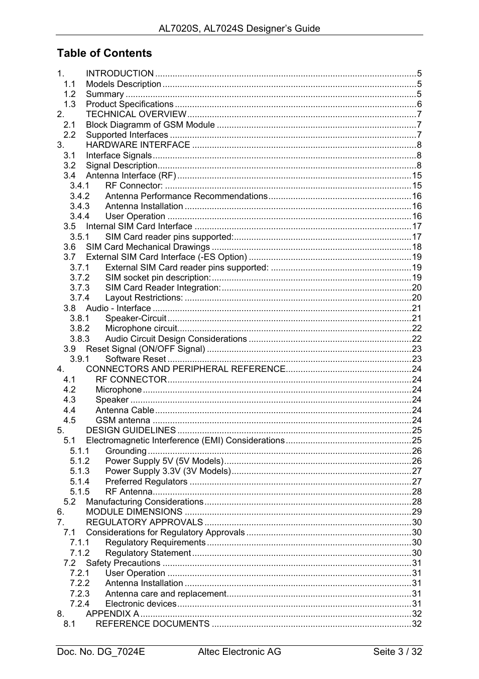 Altec GSM SOCKET AL7020S User Manual | Page 3 / 32