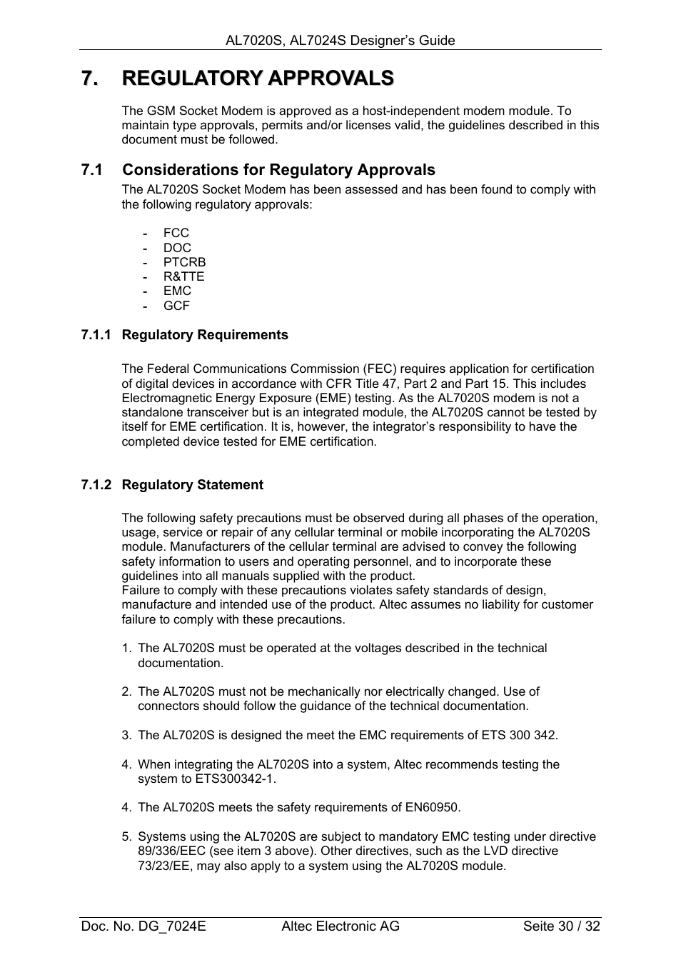 Altec GSM SOCKET AL7020S User Manual | Page 30 / 32
