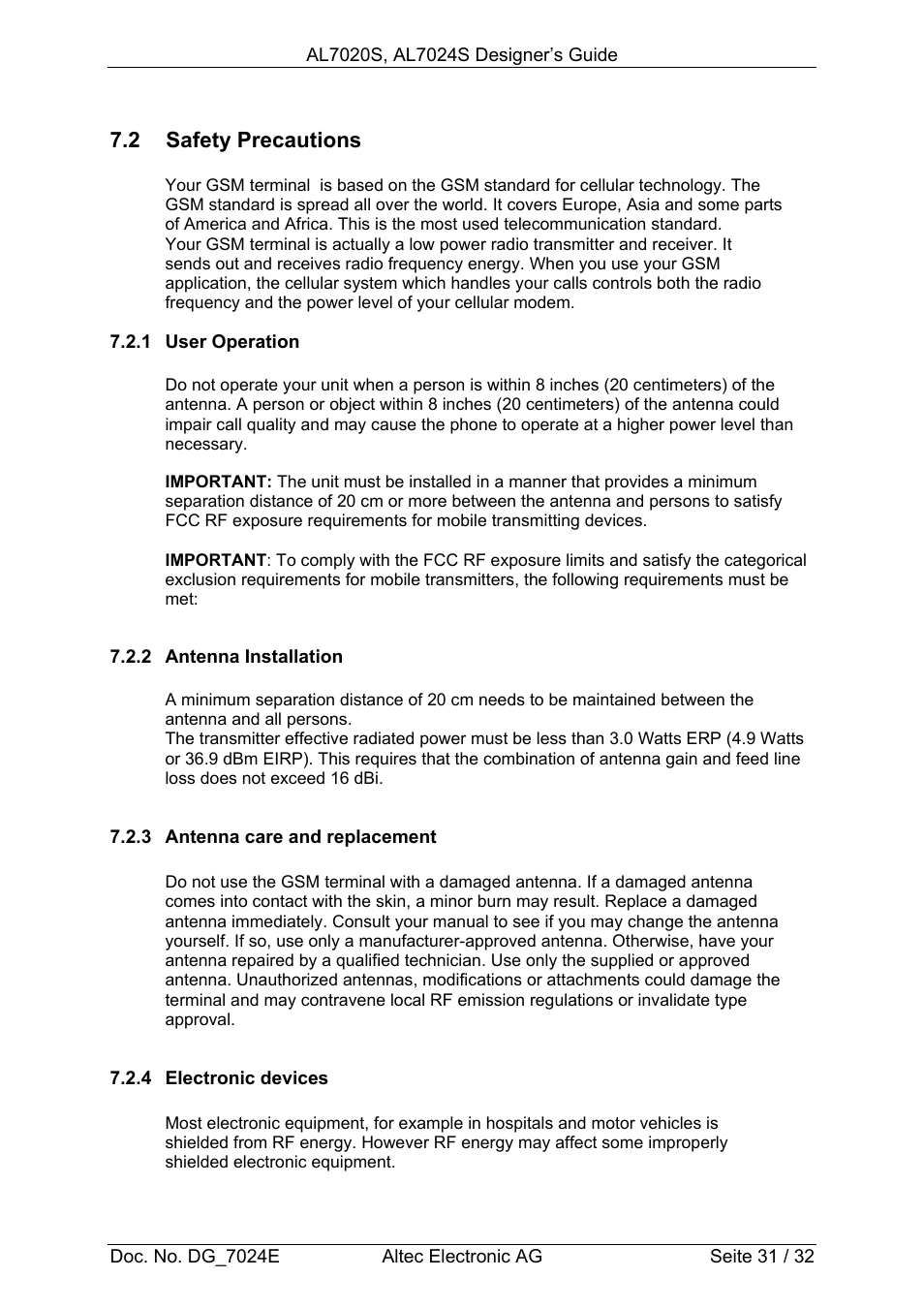 2 safety precautions | Altec GSM SOCKET AL7020S User Manual | Page 31 / 32