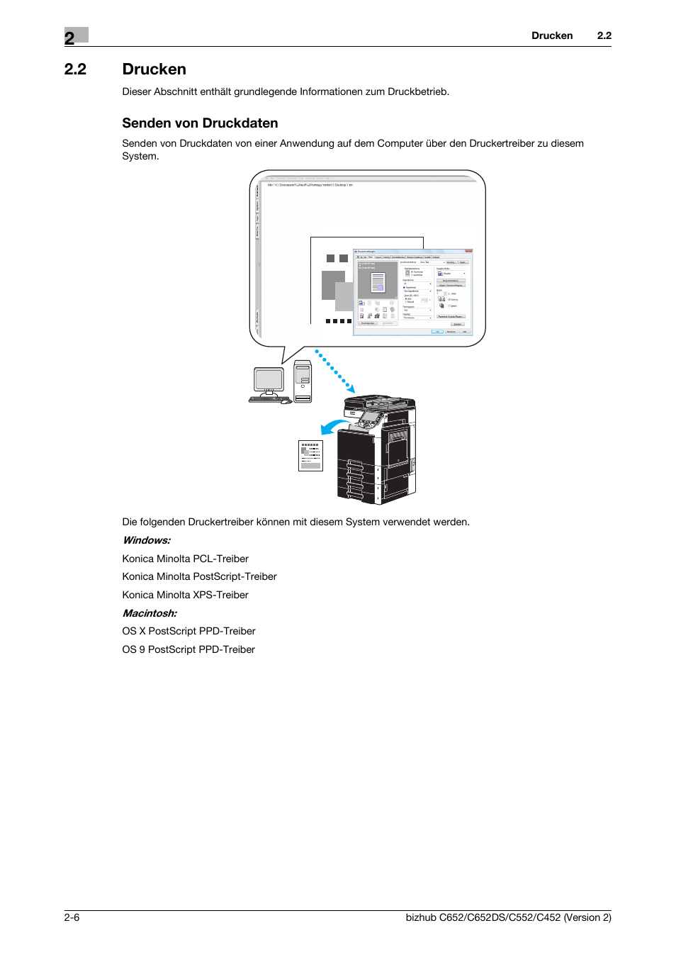 2 drucken, Senden von druckdaten, Drucken -6 senden von druckdaten -6 | Konica Minolta BIZHUB C652DS User Manual | Page 110 / 338