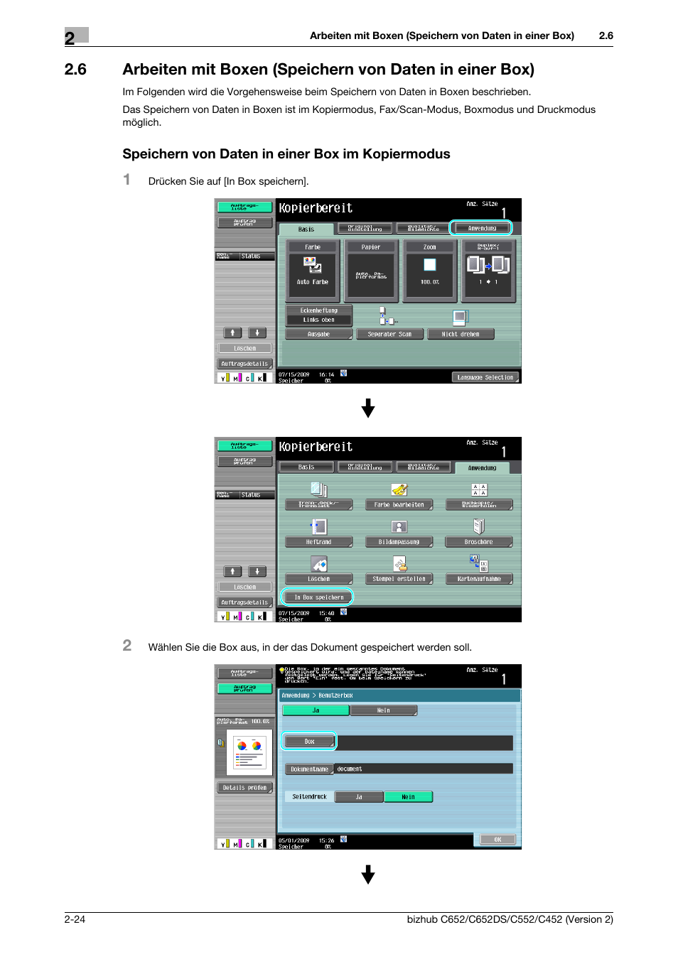 Speichern von daten in einer box im kopiermodus | Konica Minolta BIZHUB C652DS User Manual | Page 128 / 338