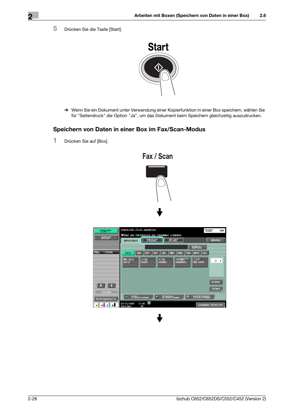 Speichern von daten in einer box im fax/scan-modus | Konica Minolta BIZHUB C652DS User Manual | Page 130 / 338