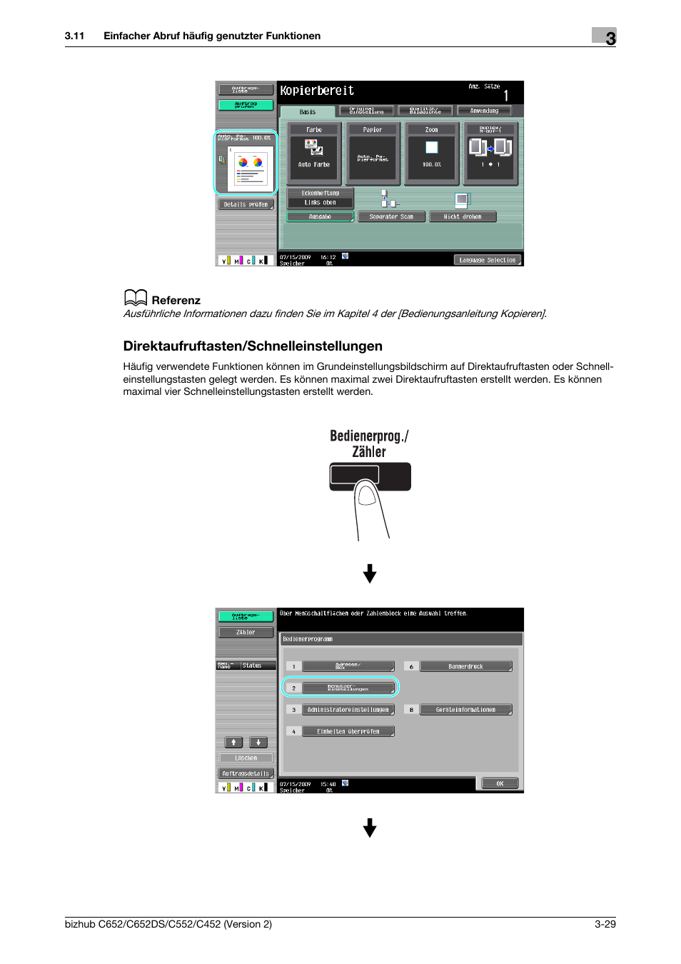 Direktaufruftasten/schnelleinstellungen, Direktaufruftasten/schnelleinstellungen -29 | Konica Minolta BIZHUB C652DS User Manual | Page 183 / 338