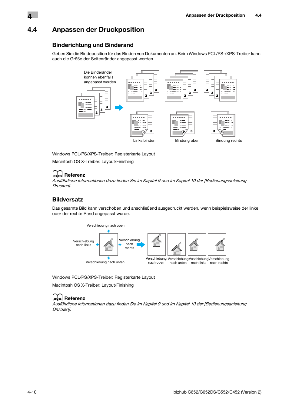 4 anpassen der druckposition, Binderichtung und binderand, Bildversatz | Konica Minolta BIZHUB C652DS User Manual | Page 204 / 338