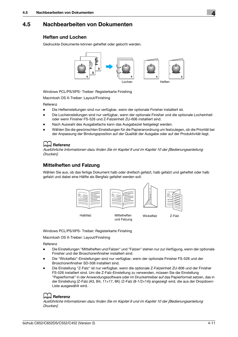 5 nachbearbeiten von dokumenten, Heften und lochen, Mittelheften und falzung | Konica Minolta BIZHUB C652DS User Manual | Page 205 / 338