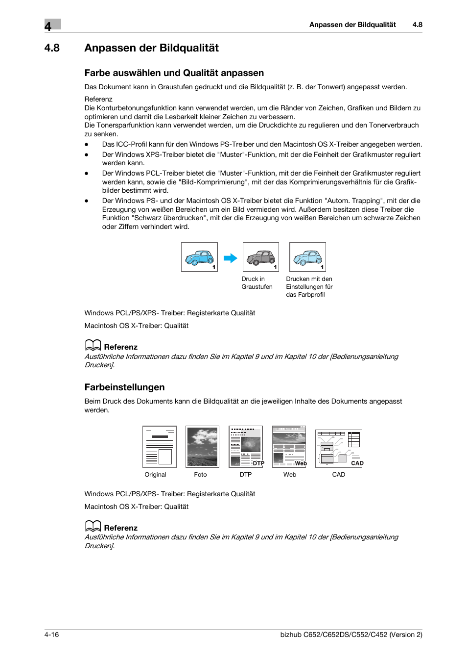 8 anpassen der bildqualität, Farbe auswählen und qualität anpassen, Farbeinstellungen | Konica Minolta BIZHUB C652DS User Manual | Page 210 / 338