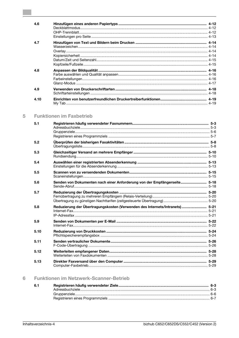 5funktionen im faxbetrieb, 6funktionen im netzwerk-scanner-betrieb | Konica Minolta BIZHUB C652DS User Manual | Page 22 / 338
