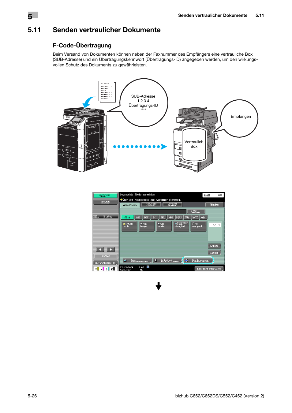 11 senden vertraulicher dokumente, F-code-übertragung | Konica Minolta BIZHUB C652DS User Manual | Page 240 / 338