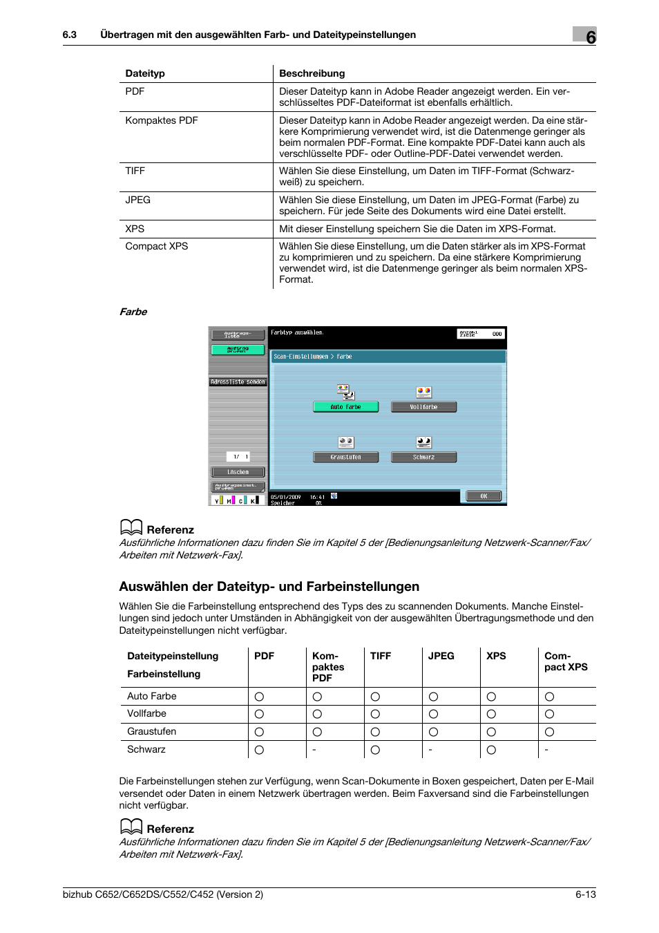 Auswählen der dateityp- und farbeinstellungen, Auswählen der dateityp- und farbeinstellungen -13 | Konica Minolta BIZHUB C652DS User Manual | Page 257 / 338