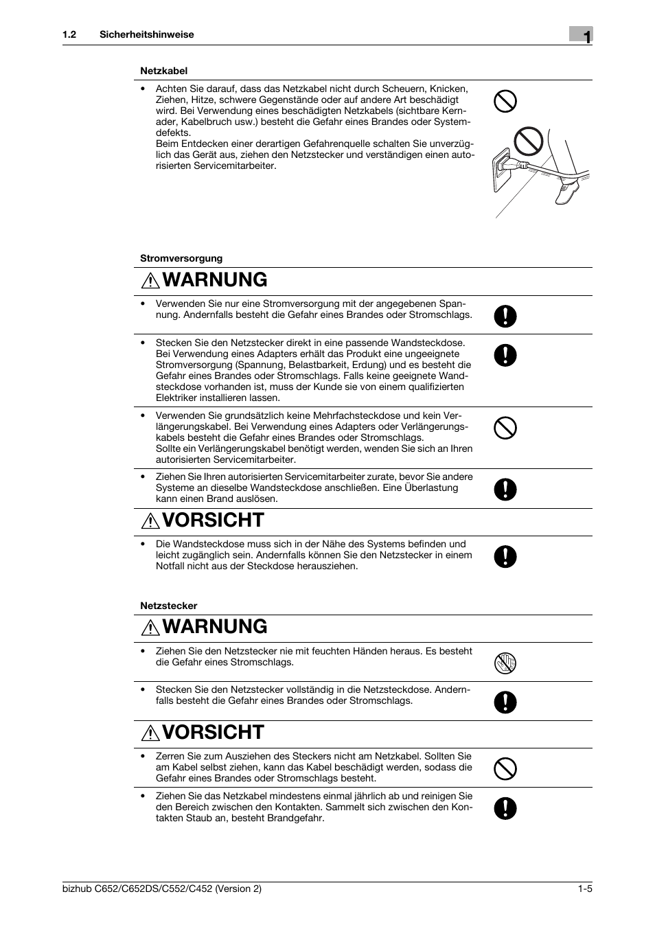 Warnung, Vorsicht | Konica Minolta BIZHUB C652DS User Manual | Page 29 / 338