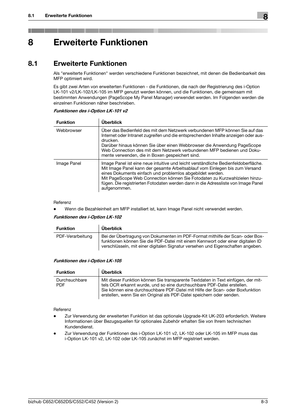 8 erweiterte funktionen, 1 erweiterte funktionen, Erweiterte funktionen | Erweiterte funktionen -3, 8erweiterte funktionen | Konica Minolta BIZHUB C652DS User Manual | Page 291 / 338