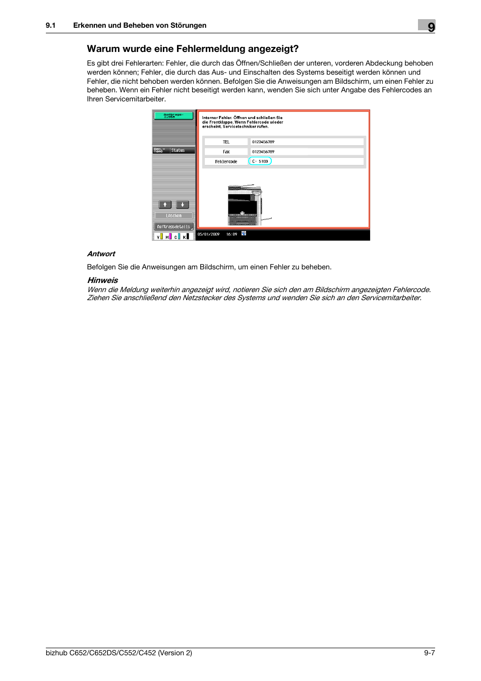 Warum wurde eine fehlermeldung angezeigt, Warum wurde eine fehlermeldung angezeigt? -7 | Konica Minolta BIZHUB C652DS User Manual | Page 307 / 338