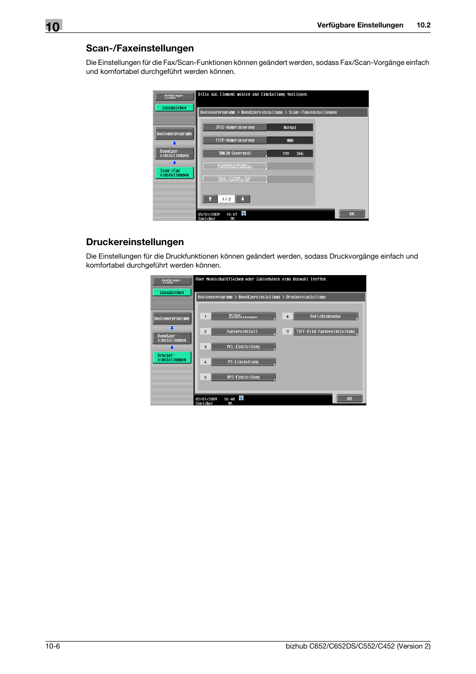 Scan-/faxeinstellungen, Druckereinstellungen, Scan-/faxeinstellungen -6 druckereinstellungen -6 | Konica Minolta BIZHUB C652DS User Manual | Page 314 / 338