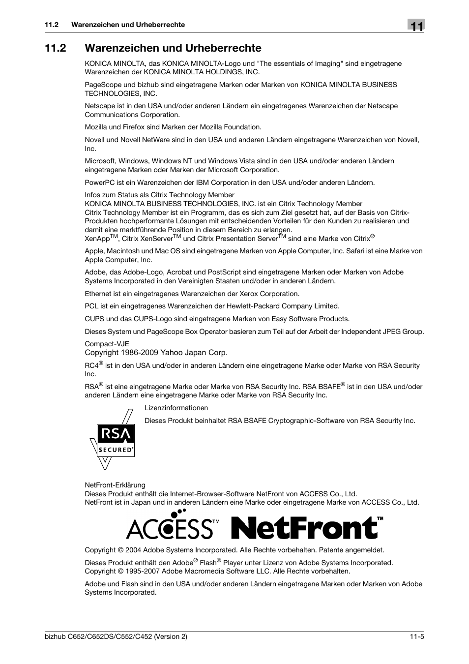 2 warenzeichen und urheberrechte, Warenzeichen und urheberrechte -5 | Konica Minolta BIZHUB C652DS User Manual | Page 319 / 338