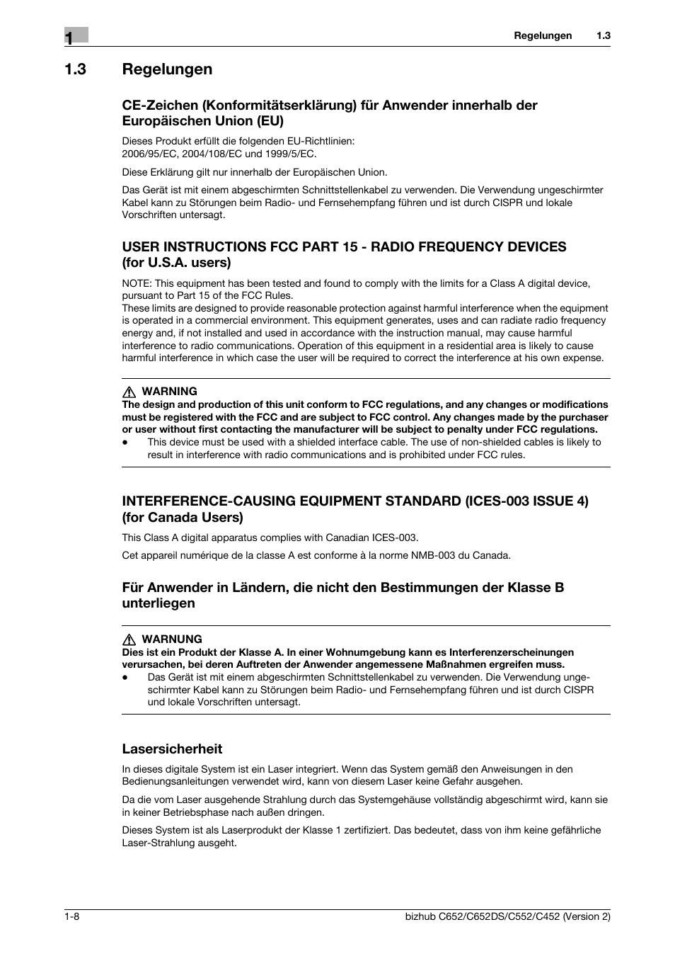 3 regelungen, Lasersicherheit | Konica Minolta BIZHUB C652DS User Manual | Page 32 / 338