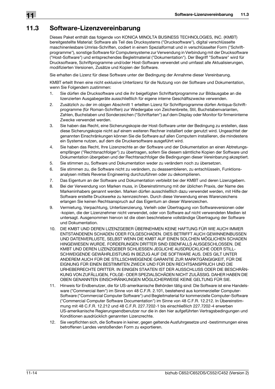 3 software-lizenzvereinbarung, Software-lizenzvereinbarung -14 | Konica Minolta BIZHUB C652DS User Manual | Page 328 / 338