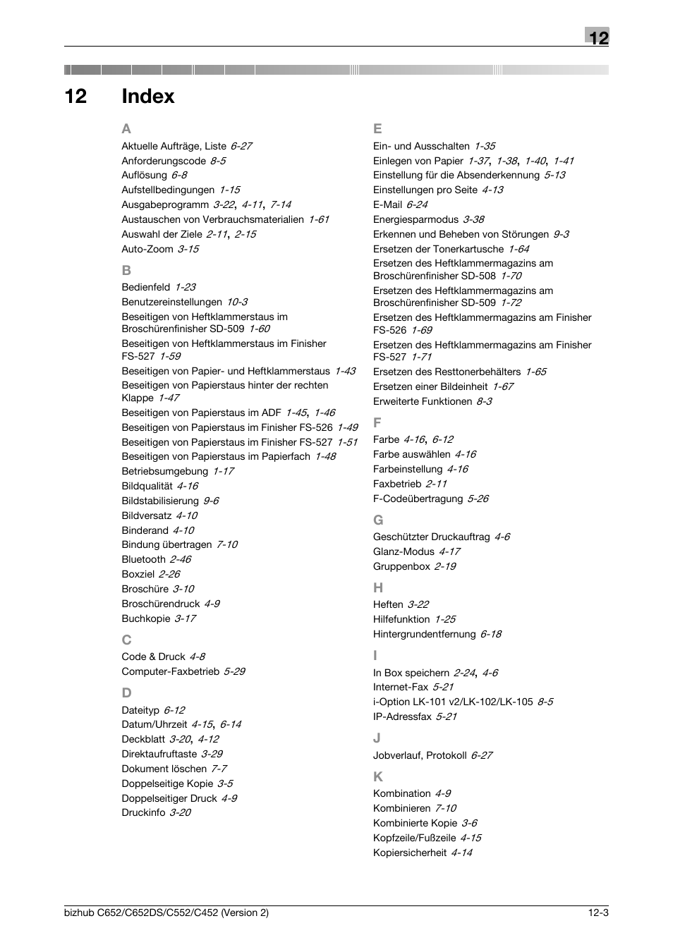 12 index, Index | Konica Minolta BIZHUB C652DS User Manual | Page 337 / 338