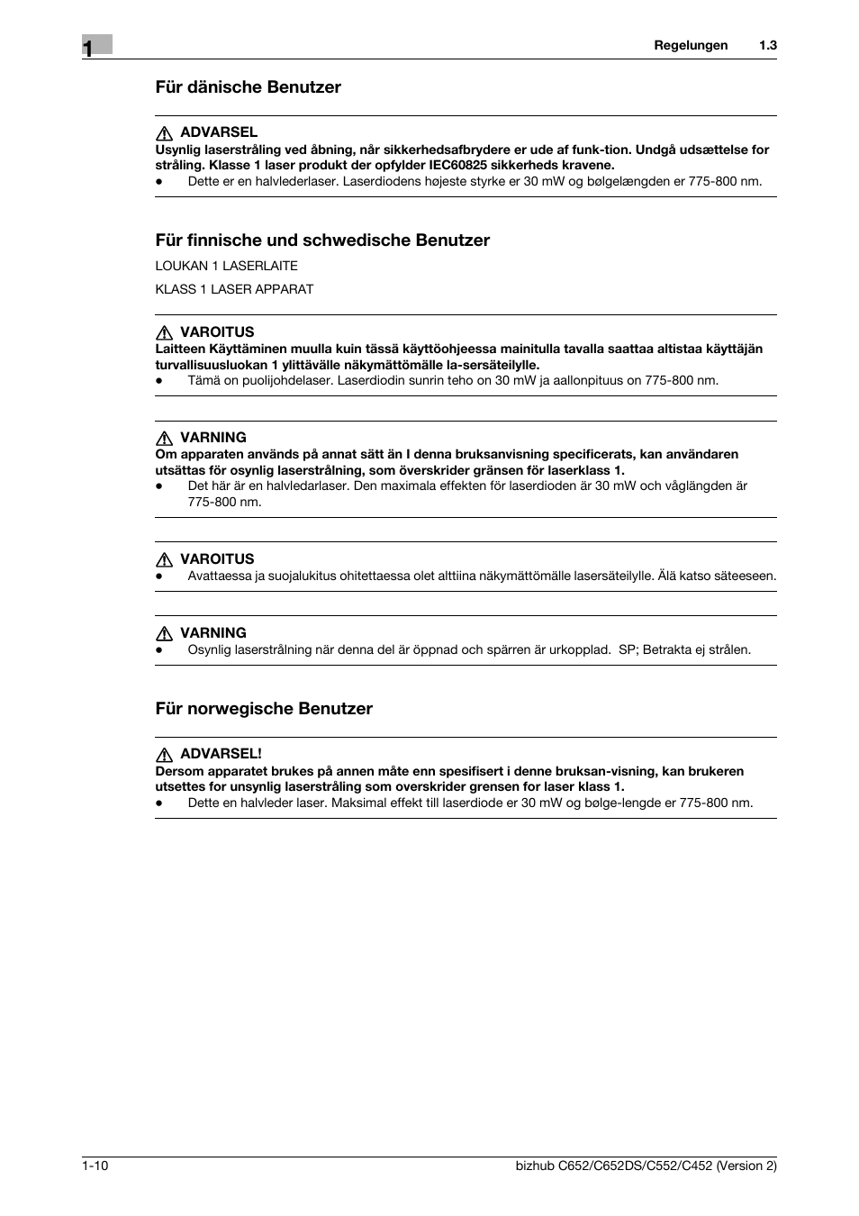 Für dänische benutzer, Für finnische und schwedische benutzer, Für norwegische benutzer | Konica Minolta BIZHUB C652DS User Manual | Page 34 / 338