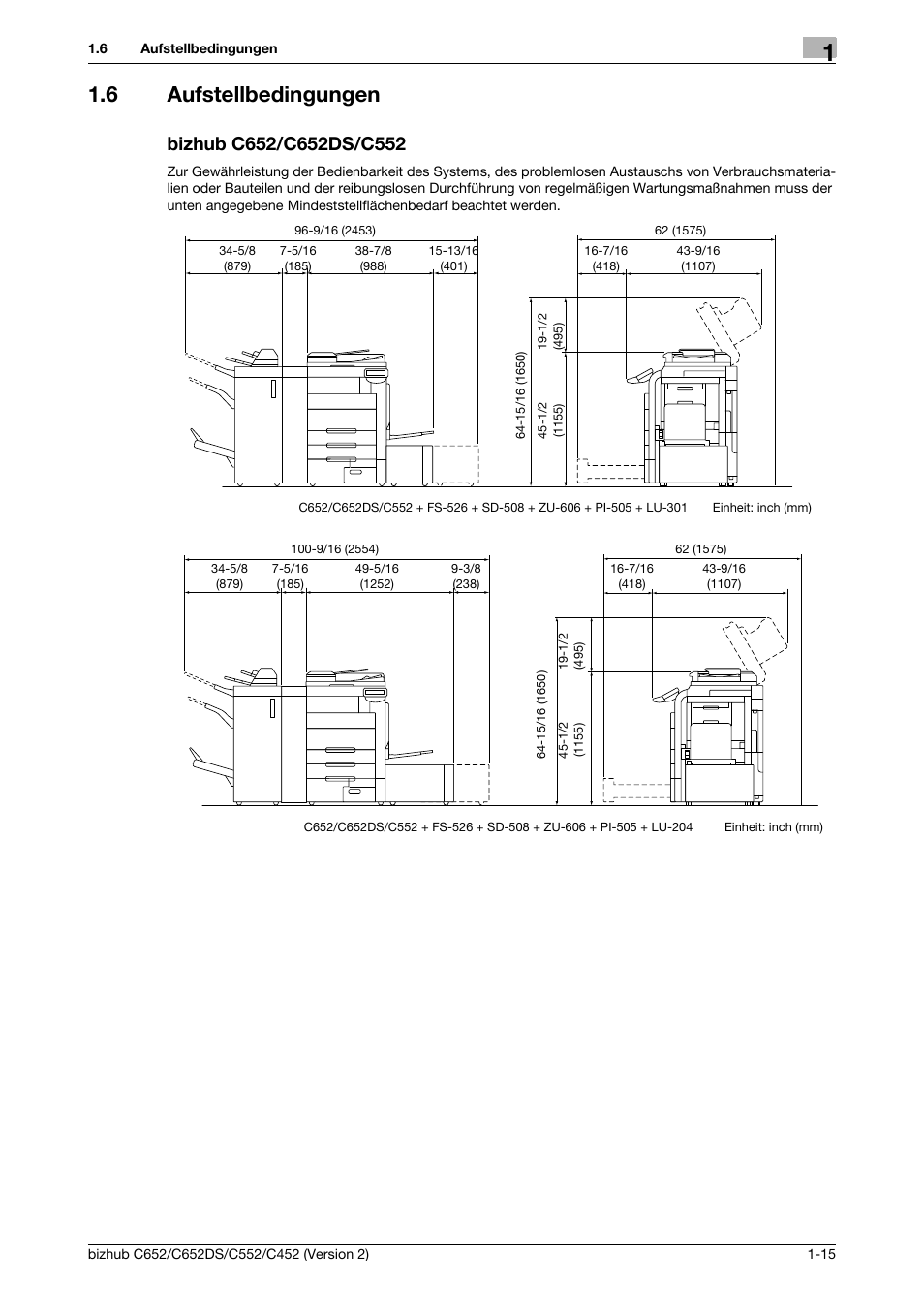 6 aufstellbedingungen, Bizhub c652/c652ds/c552 | Konica Minolta BIZHUB C652DS User Manual | Page 39 / 338