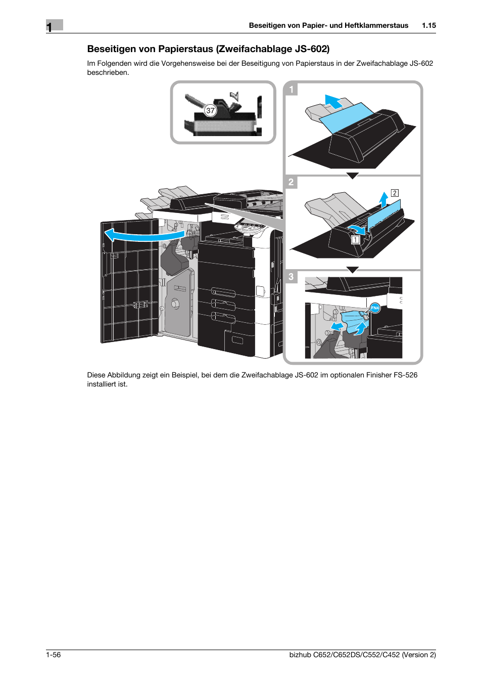 Beseitigen von papierstaus (zweifachablage js-602), Uf seite 1-56 di | Konica Minolta BIZHUB C652DS User Manual | Page 80 / 338