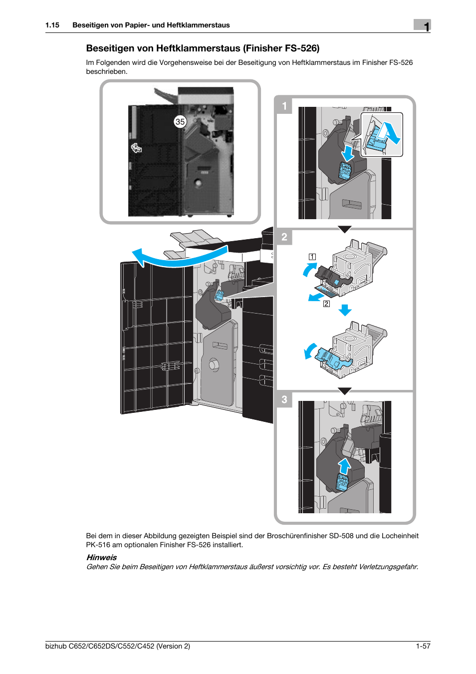 Beseitigen von heftklammerstaus (finisher fs-526), Seite 1-57 | Konica Minolta BIZHUB C652DS User Manual | Page 81 / 338