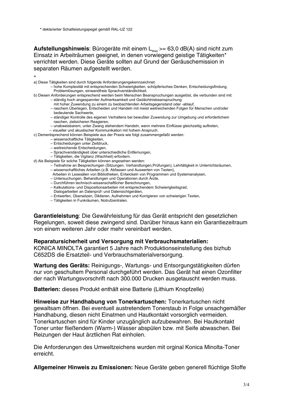 Aufstellungshinweis : bürogeräte mit einem l | Konica Minolta BIZHUB C652DS User Manual | Page 9 / 338