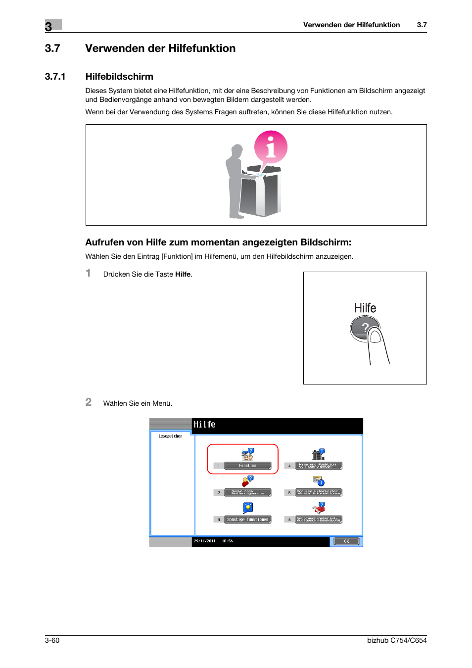 7 verwenden der hilfefunktion, 1 hilfebildschirm, Verwenden der hilfefunktion -60 | Konica Minolta bizhub C654 User Manual | Page 120 / 134