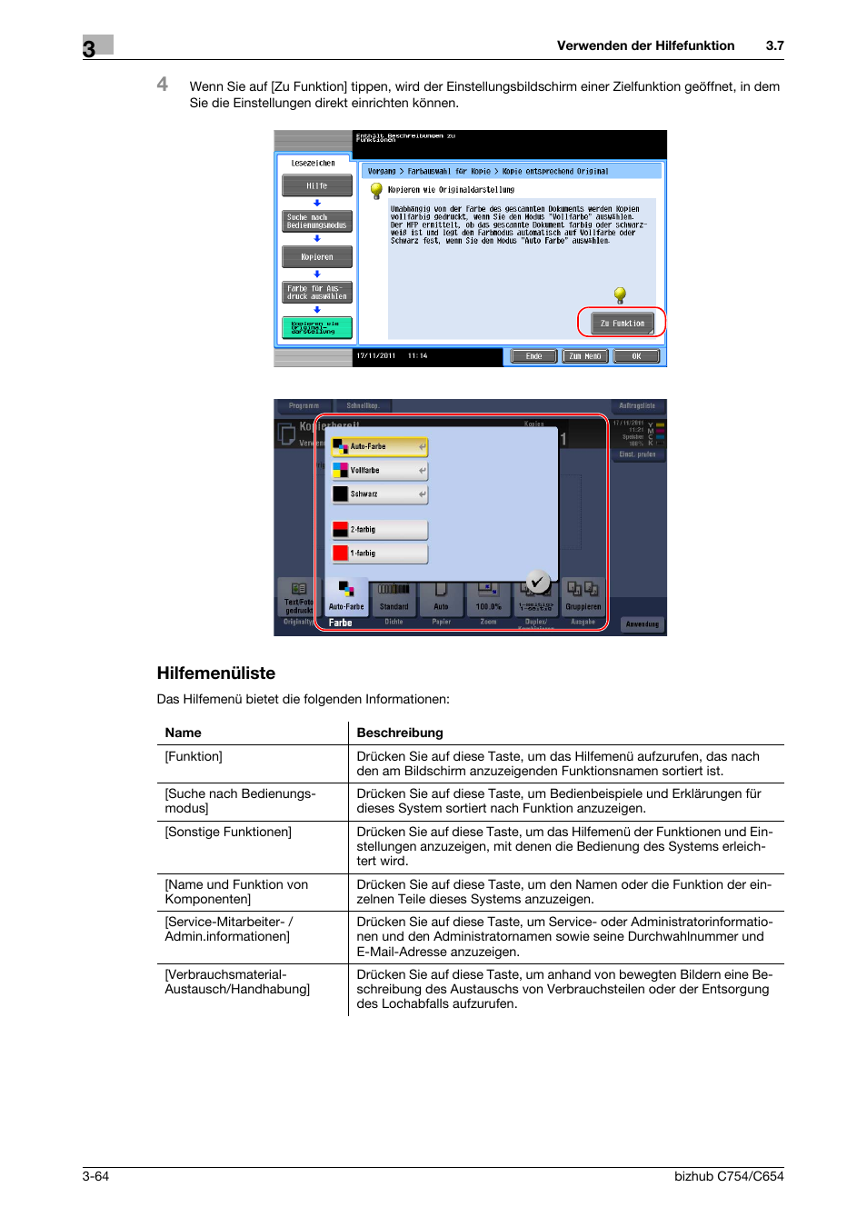 Hilfemenüliste, Hilfemenüliste -64 | Konica Minolta bizhub C654 User Manual | Page 124 / 134