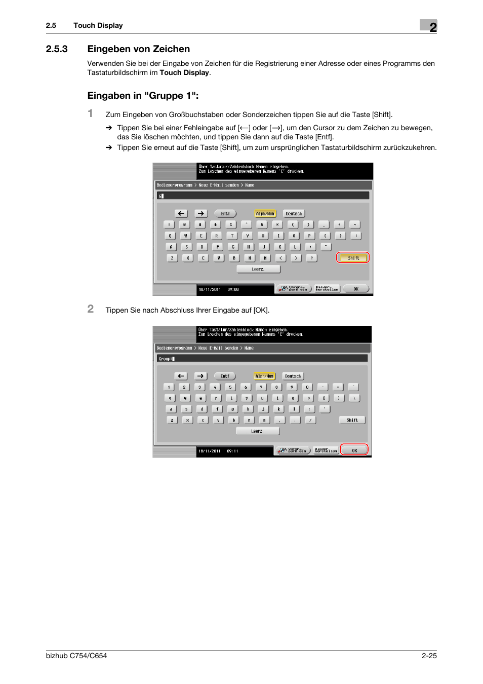 3 eingeben von zeichen, Eingaben in "gruppe 1 | Konica Minolta bizhub C654 User Manual | Page 53 / 134
